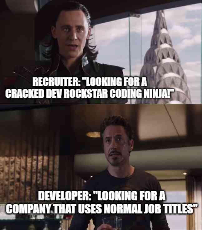 Recruiter: "Looking for a cracked dev rockstar coding ninja!"... Developer: "Looking for a company that uses normal job titles" 👀 | MirrorLog